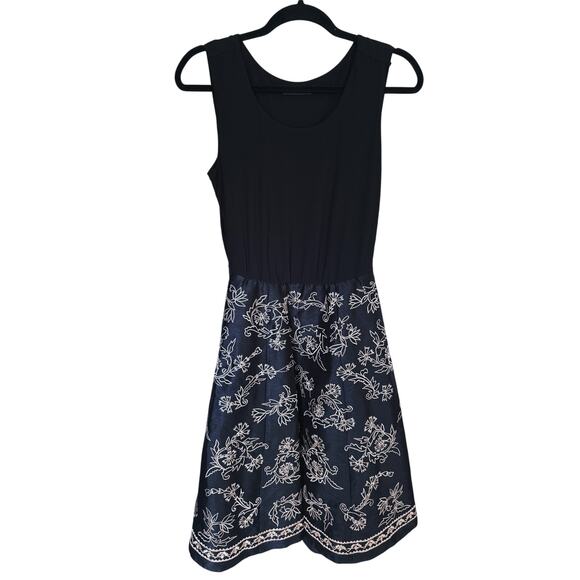 Eshakti Jersey Knit Embroidery Dupioni Dress Black Gold Floral Size 10 Old Money - Picture 7 of 12